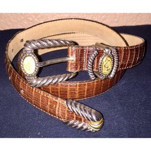 Brighton Museum Collection 1995 Brown Leather Mock Croc Medallion Buckle Belt M